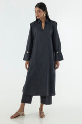 Stitched Charcoal Printed Shirt + Culotte